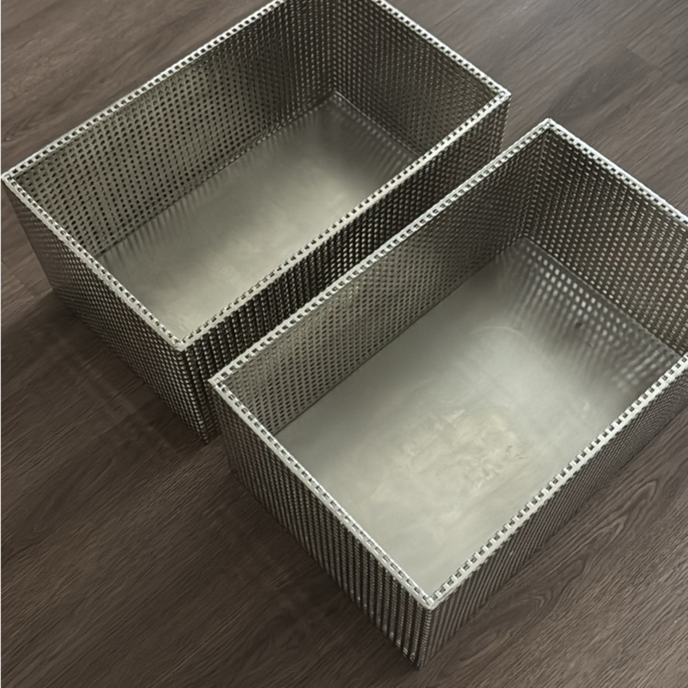 CB2 Tegan Silver Perforated Metal Storage Basket Medium